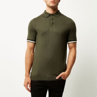 Dark green tipped knitted polo shirt